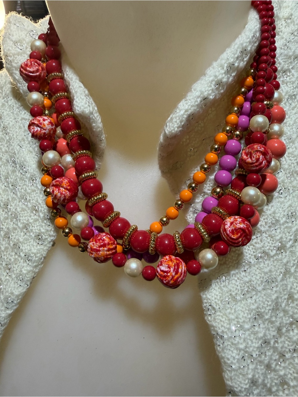 Vintage Marvella Red Beaded Necklace